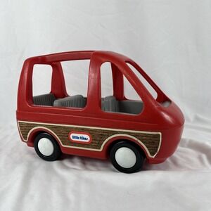 Vintage 1980s Little Tikes Red Wood Grain Van Dollhouse Family Car Minivan USA